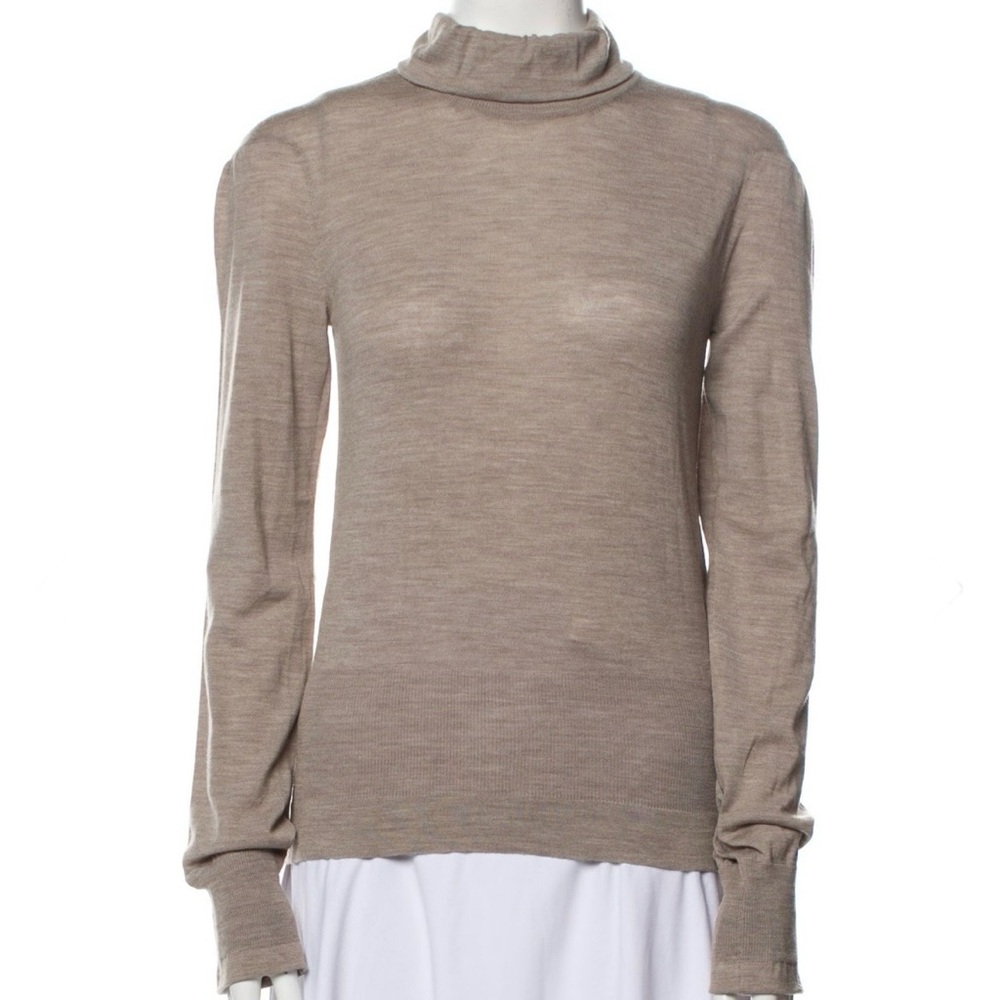 Dolce & Gabbana 100% Virgin Wool Beige Turtleneck Sweater With Ruffles Size 6